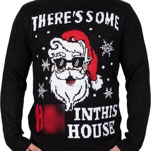 LUBOT Men's Black Santa There Some Ho's in This House Ugly Christmas Sweater XL